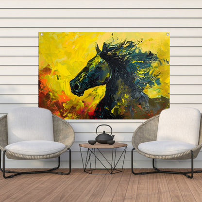 Dynamisch abstract schilderij van een paard tuinposter