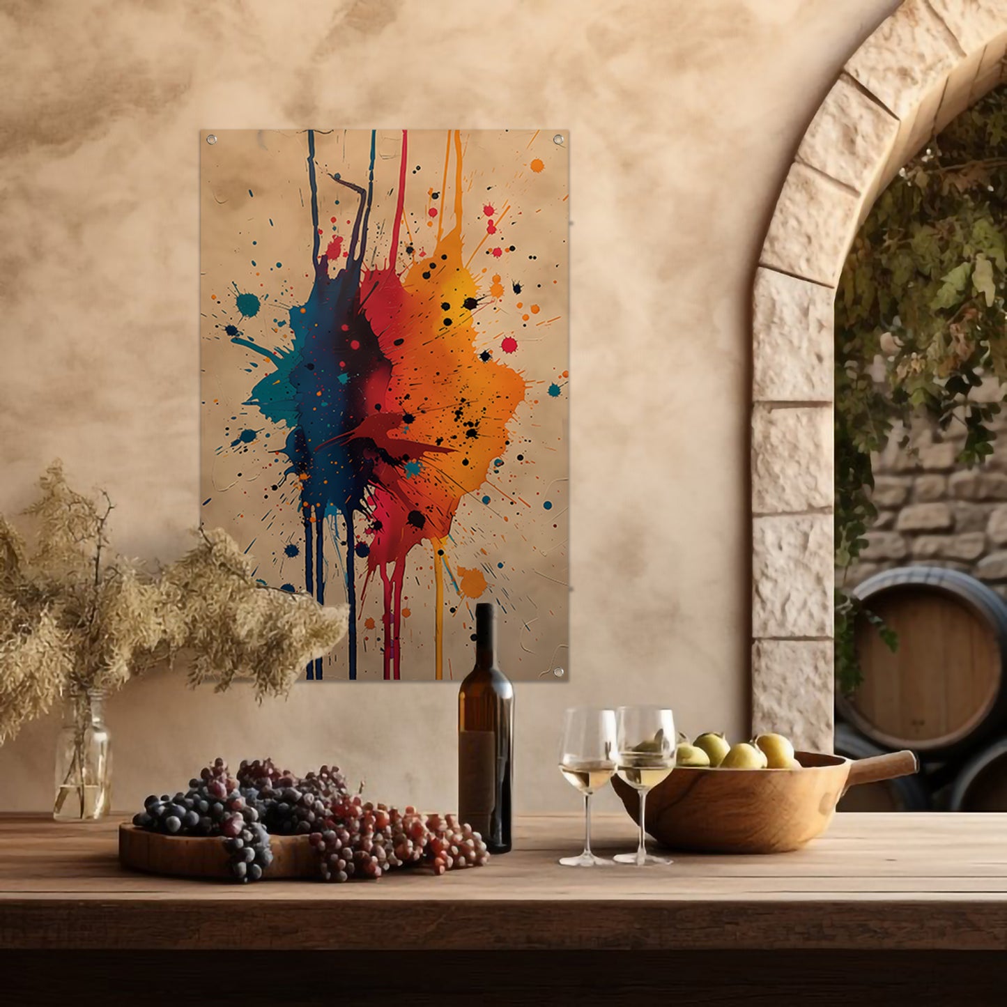 Abstract  met Kleurrijk verfspatten tuinposter