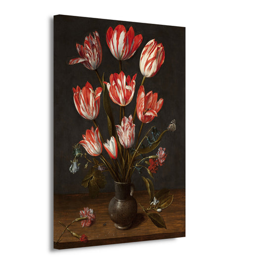 Tulpen en anjers in een aardewerken vaas - Jacob van Hulsdonck canvas