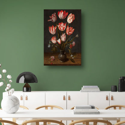 Tulpen en anjers in een aardewerken vaas - Jacob van Hulsdonck poster
