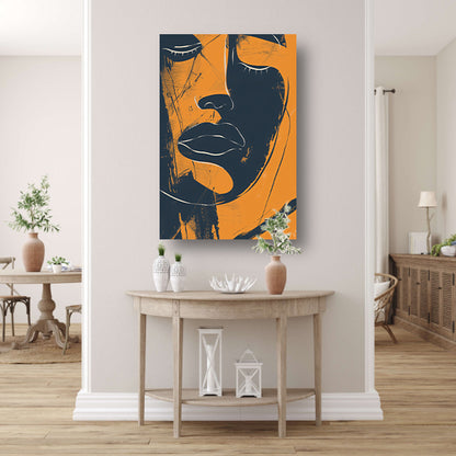 Abstract Portret van een Vrouw in Oranje en Zwart-Wit canvas