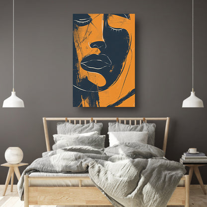 Abstract Portret van een Vrouw in Oranje en Zwart-Wit poster
