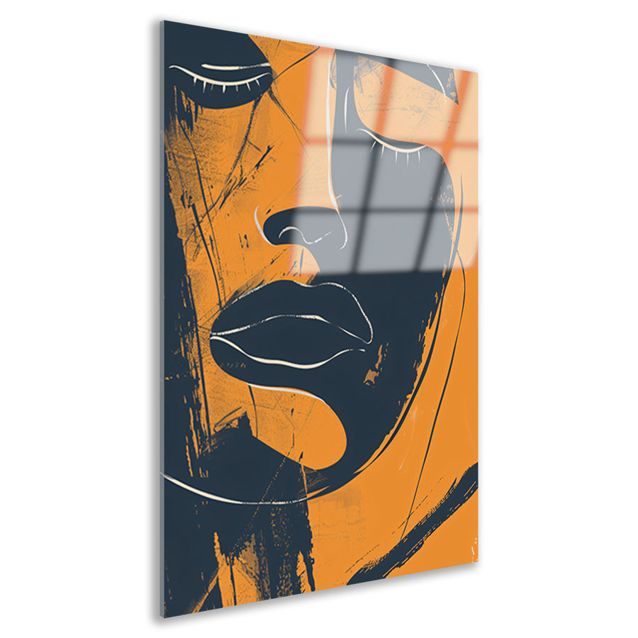 Abstract Portret van een Vrouw in Oranje en Zwart-Wit acrylglas