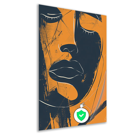 Abstract Portret van een Vrouw in Oranje en Zwart-Wit poster