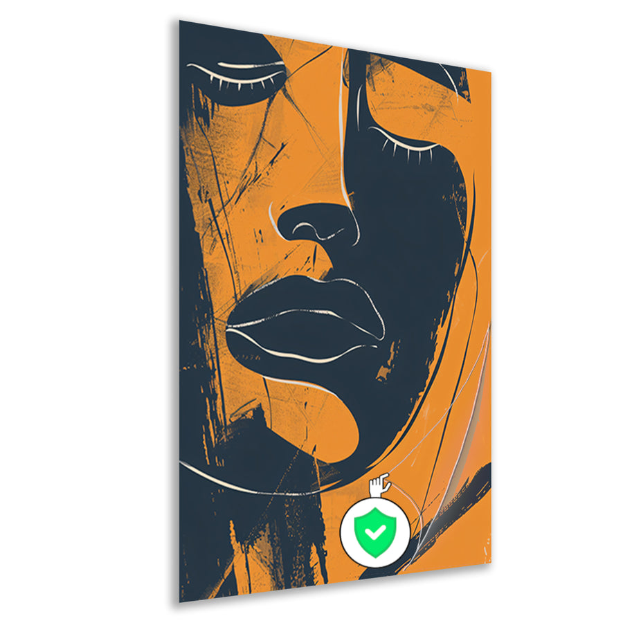 Abstract Portret van een Vrouw in Oranje en Zwart-Wit poster