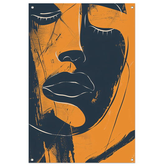 Abstract Portret van een Vrouw in Oranje en Zwart-Wit tuinposter