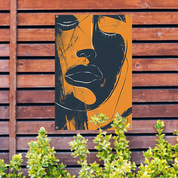 Abstract Portret van een Vrouw in Oranje en Zwart-Wit tuinposter