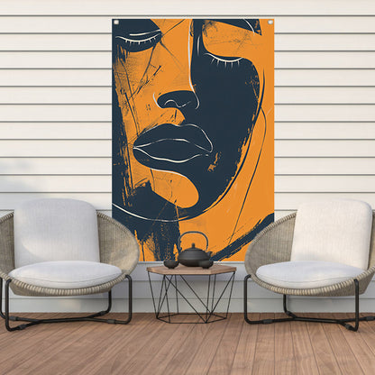 Abstract Portret van een Vrouw in Oranje en Zwart-Wit tuinposter