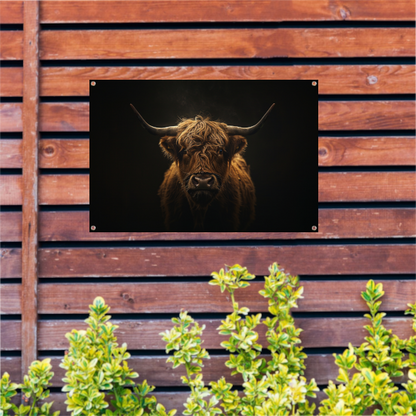Schotse hooglander blik in het schemerlicht tuinposter