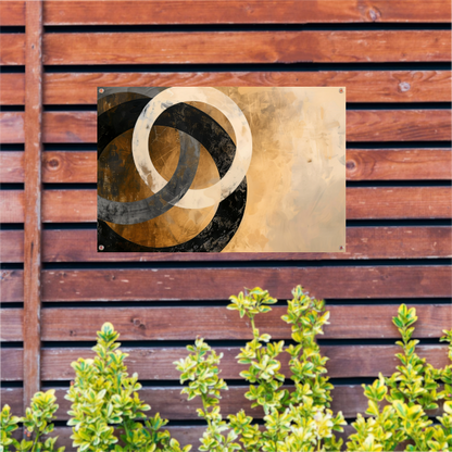 Overlappende sepia cirkels op beige achtergrond tuinposter