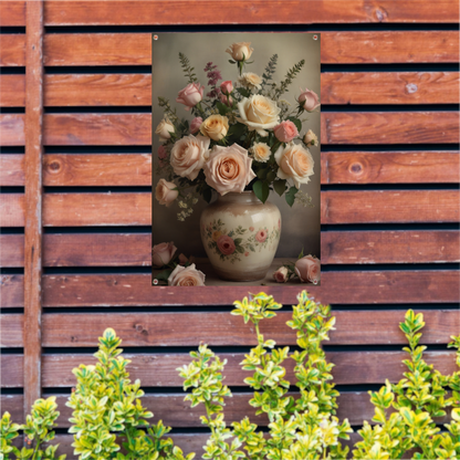 Vintage vaas met romantische rozen tuinposter