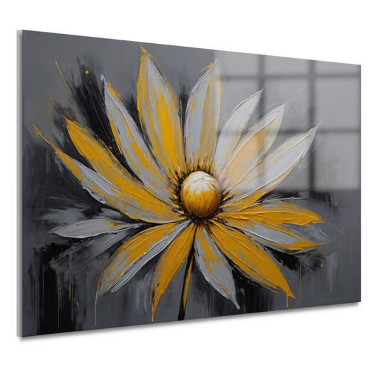 Vivid Yellow Flower Against Grey Backdrop acrylglas