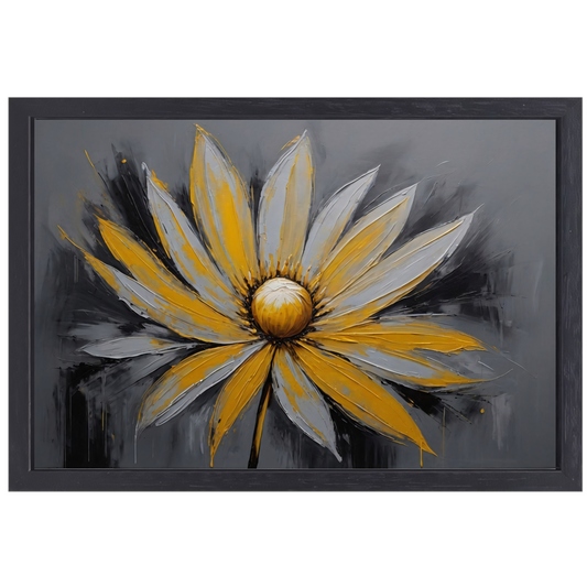 Vivid Yellow Flower Against Grey Backdrop canvas met baklijst