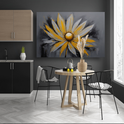 Vivid Yellow Flower Against Grey Backdrop poster