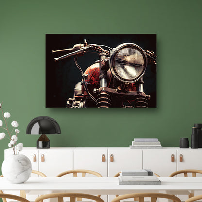 Klassieke motorfiets met koplamp in detail acrylglas