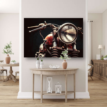 Klassieke motorfiets met koplamp in detail poster
