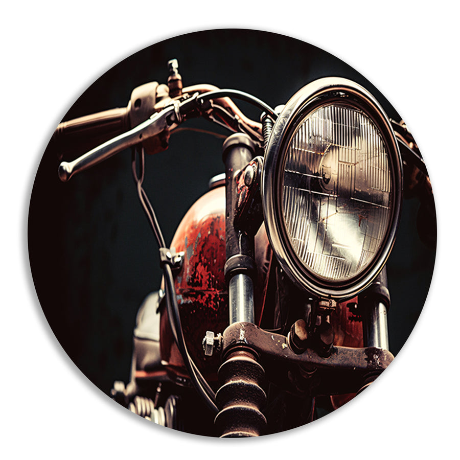 Klassieke motorfiets met koplamp in detail forex muurcirkel