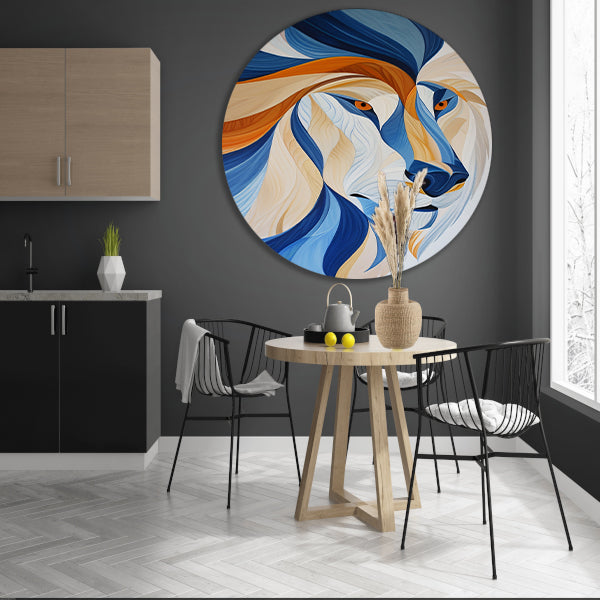 Abstract kleurrijk kunstwerk van leeuw aluminium muurcirkel