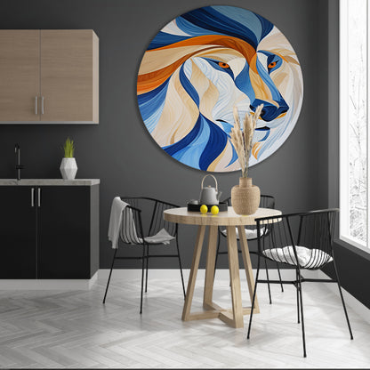 Abstract kleurrijk kunstwerk van leeuw aluminium muurcirkel