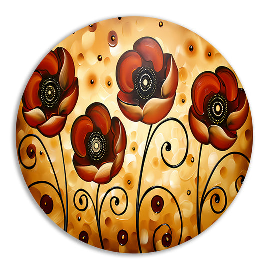 Abstracte warme bloemen kunstwerk schilderij aluminium muurcirkel