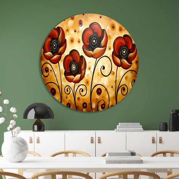 Abstracte warme bloemen kunstwerk schilderij forex muurcirkel