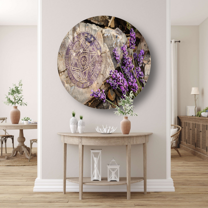 Minimalistisch schilderij stenen en bloemen forex muurcirkel