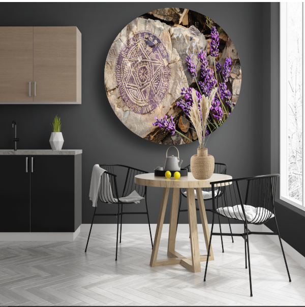 Minimalistisch schilderij stenen en bloemen forex muurcirkel