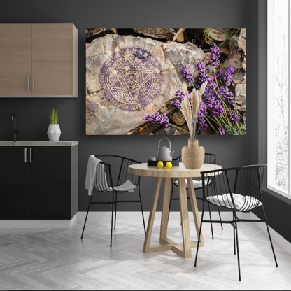 Minimalistisch schilderij stenen en bloemen canvas