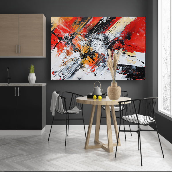 Abstract schilderij met explosieve kleuren canvas met baklijst