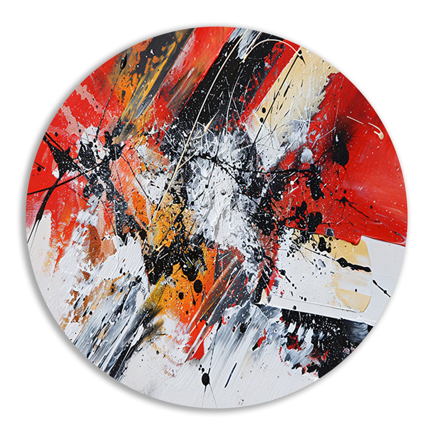 Abstract schilderij met explosieve kleuren forex muurcirkel