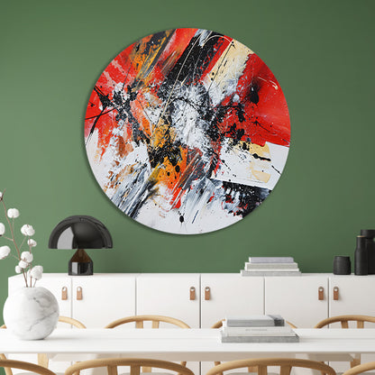 Abstract schilderij met explosieve kleuren aluminium muurcirkel