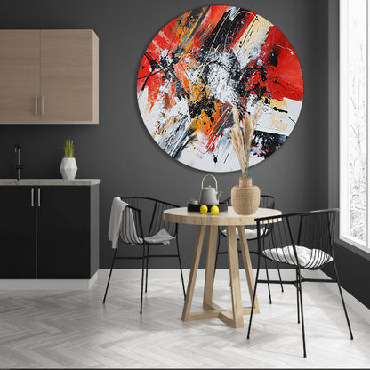 Abstract schilderij met explosieve kleuren aluminium muurcirkel