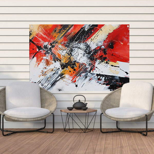 Abstract schilderij met explosieve kleuren tuinposter