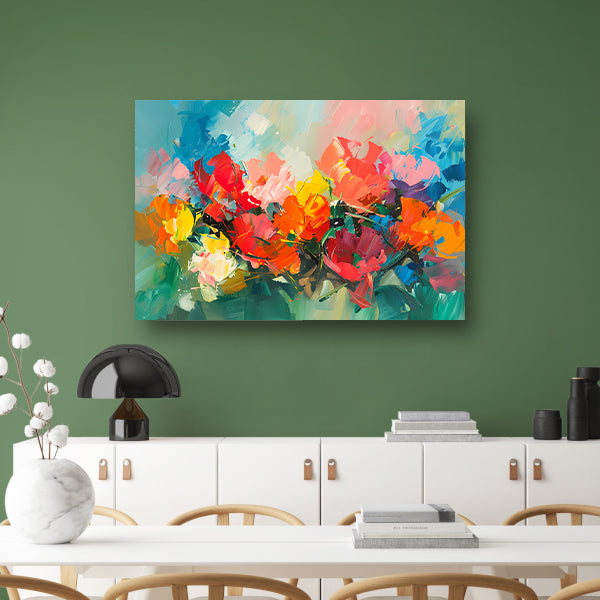 Kleurrijke abstracte bloemenpracht in expressieve stijl canvas