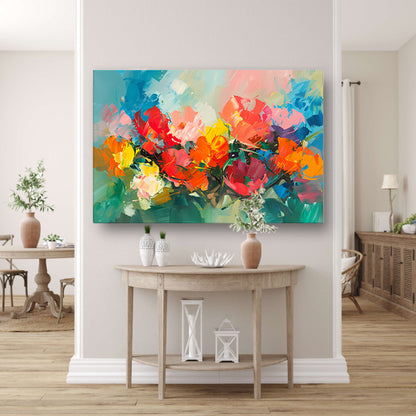 Kleurrijke abstracte bloemenpracht in expressieve stijl canvas met baklijst