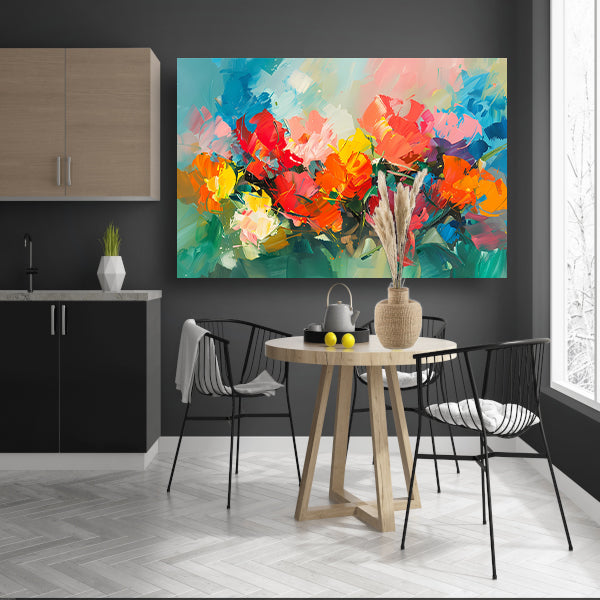 Kleurrijke abstracte bloemenpracht in expressieve stijl canvas met baklijst