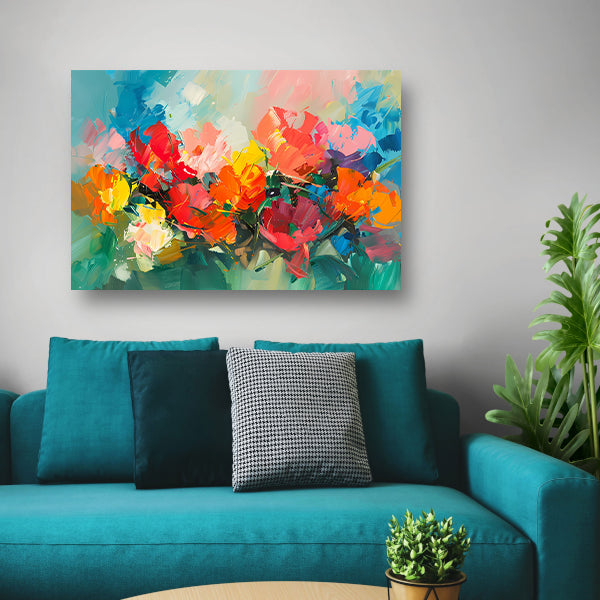 Kleurrijke abstracte bloemenpracht in expressieve stijl canvas