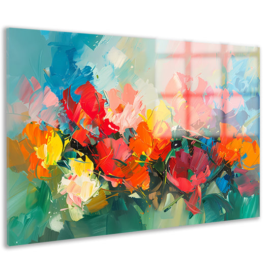 Kleurrijke abstracte bloemenpracht in expressieve stijl acrylglas