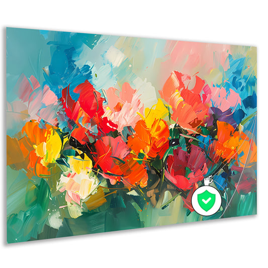 Kleurrijke abstracte bloemenpracht in expressieve stijl poster