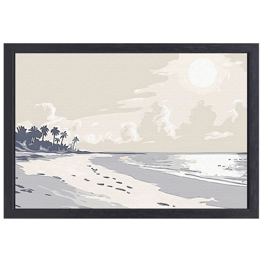Rustgevend strandontwerp met palm silhouetten canvas met baklijst
