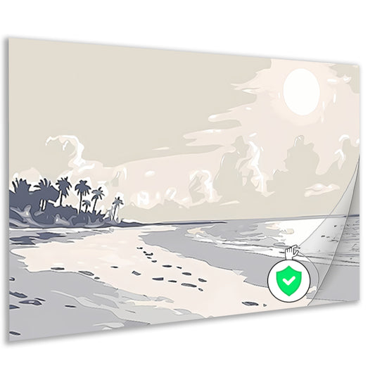 Rustgevend strandontwerp met palm silhouetten poster