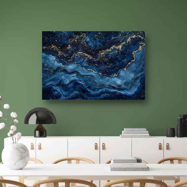Blauw Gouden Marmer Patroon canvas met baklijst