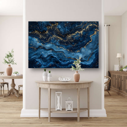 Blauw Gouden Marmer Patroon canvas met baklijst