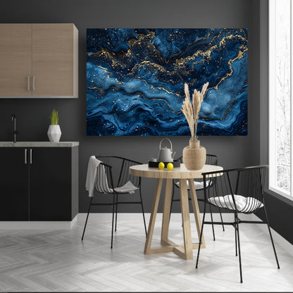 Blauw Gouden Marmer Patroon canvas met baklijst