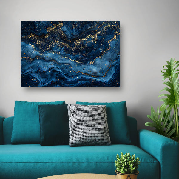 Blauw Gouden Marmer Patroon canvas met baklijst