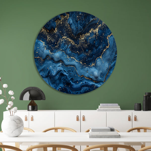 Blauw Gouden Marmer Patroon aluminium muurcirkel