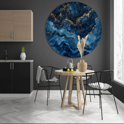 Blauw Gouden Marmer Patroon aluminium muurcirkel