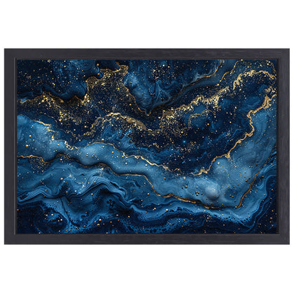 Blauw Gouden Marmer Patroon canvas met baklijst