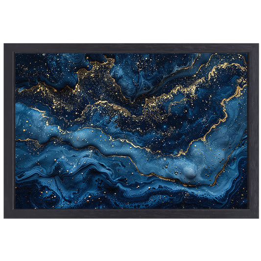 Blauw Gouden Marmer Patroon canvas met baklijst