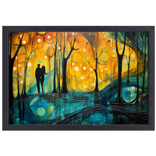 Dans van Kleur in een Bosrijk Silhouet canvas met baklijst